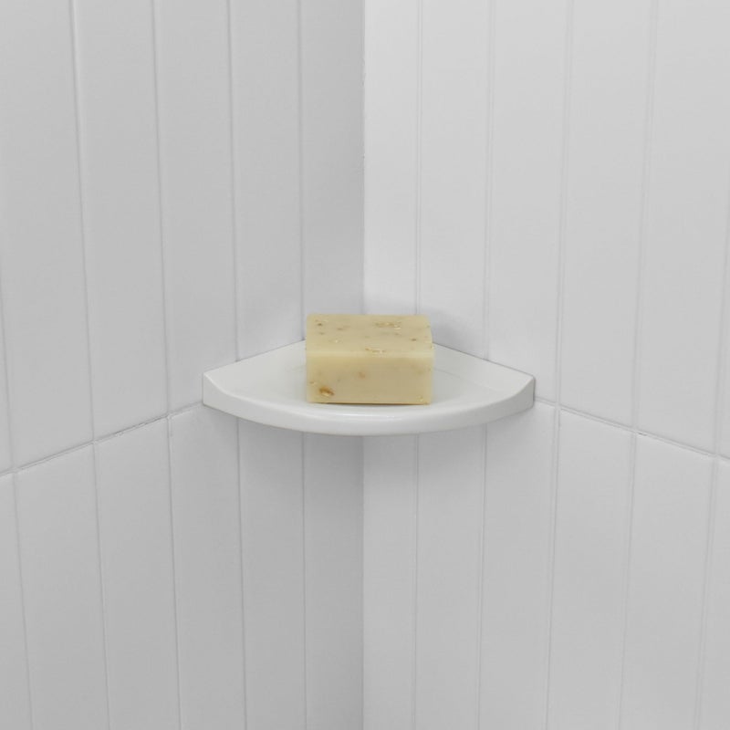 Questech 5" Shower Soap Dish Shelf for Inside Shower, Lugged for New Construction, Bath Organizer for Tiled Walls, Corner Soap Holder, Metro Lugged, Bright White Polished - Image 4